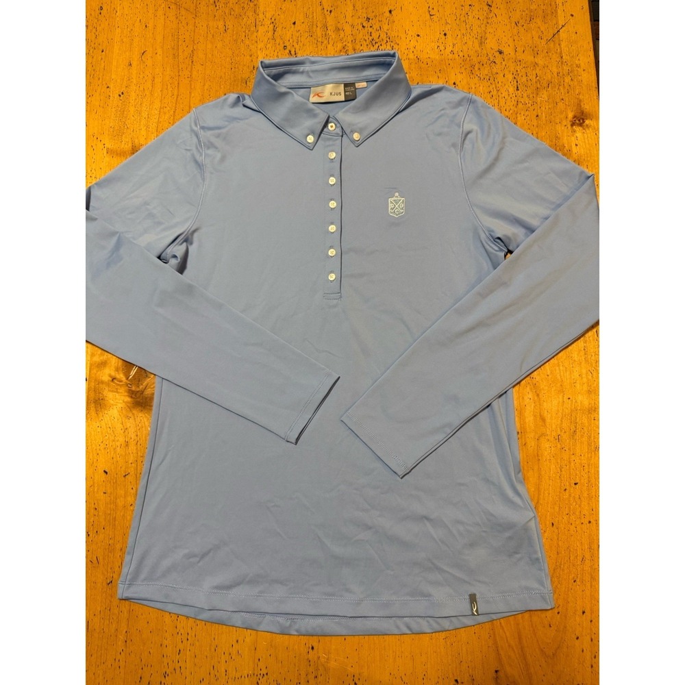 KJUS Polo Shirt Womens 40 L  Blue Scotscraig‎ Long Sleeve UPF 50+ Golf Stretch